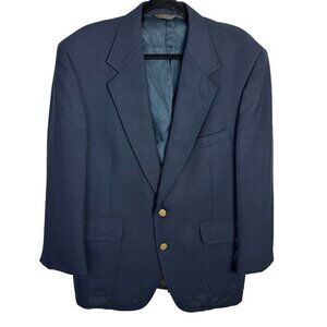 Lacrosse‎ VTG Men's 42S Blue Solid Wool Blend Suit Jacket Blazer Gold Button USA